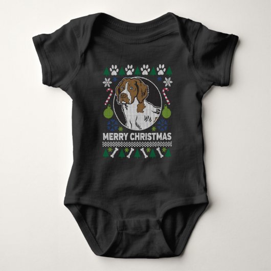 Brittany Spaniel Hondenras Ugly kerstSweater Romper (Voorkant)