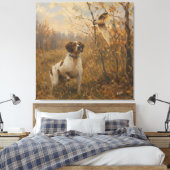 Brittany Spaniel – Houtsnip Jacht Kunst Canvas Afdruk (Insitu (Slaapkamer))