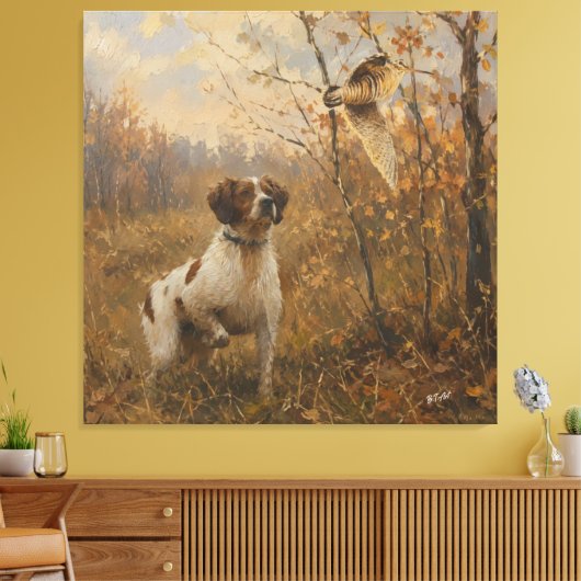 Brittany Spaniel – Houtsnip Jacht Kunst Canvas Afdruk (Insitu (Woonkamer))