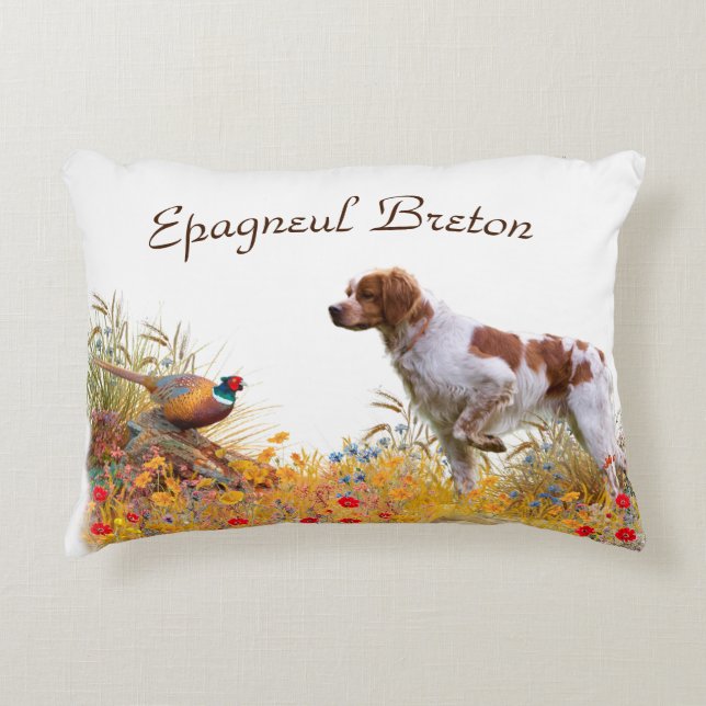 Brittany Spaniel, Hunting Pheasant Accent Kussen (Voorkant)