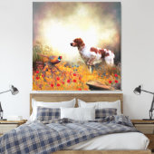 Brittany Spaniel, Hunting Pheasant Canvas Afdruk (Insitu (Slaapkamer))