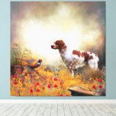 Brittany Spaniel, Hunting Pheasant Canvas Afdruk (Insitu (Houten vloer))