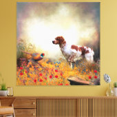 Brittany Spaniel, Hunting Pheasant Canvas Afdruk (Insitu (Woonkamer))