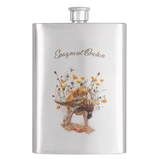 Brittany Spaniel, Hunting Pheasant Coffee Mok Flas Flacon (Voorkant)