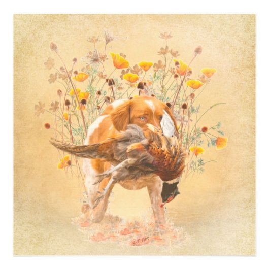 Brittany Spaniel, Hunting Pheasant Coffee Mok T-Sh Foto Afdruk (Voorkant)