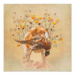 Brittany Spaniel, Hunting Pheasant Coffee Mok T-Sh Perfect Poster