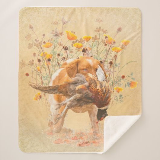 Brittany Spaniel, Hunting Pheasant Coffee Mok T-Sh Sherpa Deken (Voorkant)