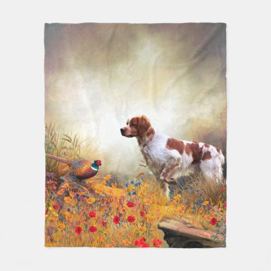 Brittany Spaniel, Hunting Pheasant Fleece Deken (Voorkant)