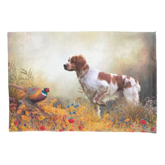 Brittany Spaniel, Hunting Pheasant Kussensloop (Voorkant)