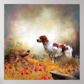 Brittany Spaniel, Hunting Pheasant Poster (Voorkant)