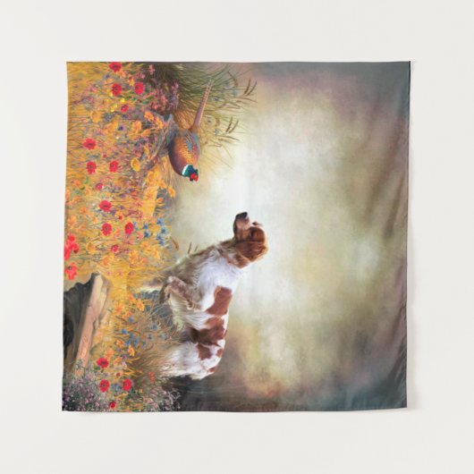 Brittany Spaniel, Hunting Pheasant Wandkleed (Voorkant (horizontaal))