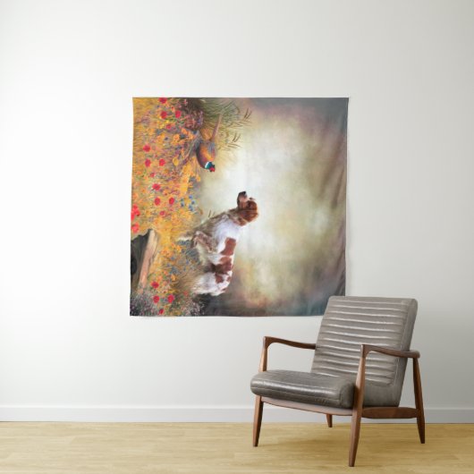 Brittany Spaniel, Hunting Pheasant Wandkleed (In Situ (horizontaal))
