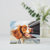 Brittany spaniel in autoruit briefkaart (Staand voorkant)