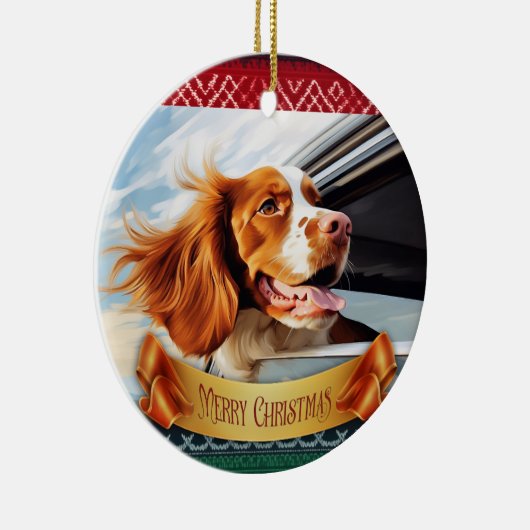 Brittany spaniel in autoruit keramisch ornament (Rechts)