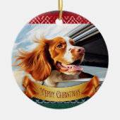 Brittany spaniel in autoruit keramisch ornament (Voorkant)
