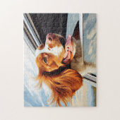 Brittany spaniel in autoruit legpuzzel (Verticaal)