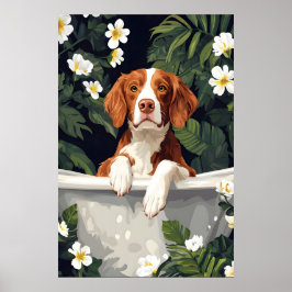 Brittany Spaniel In Badposter, Grappige Hond Poster
