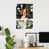Brittany Spaniel In Badposter, Grappige Hond Poster (Thuiskantoor)