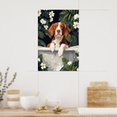 Brittany Spaniel In Badposter, Grappige Hond Poster (Keuken)