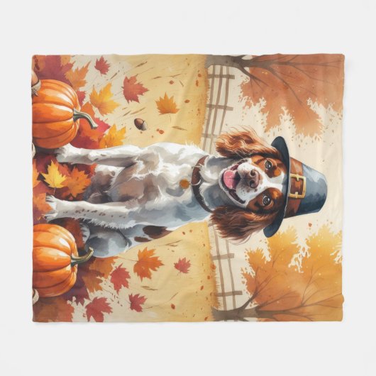 Brittany Spaniel in de herfst verlaat Thanksgiving Fleece Deken (Voorkant (Horizontaal))