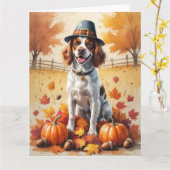 Brittany Spaniel in de herfst verlaat Thanksgiving Kaart (Gele Bloem)