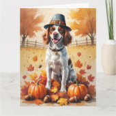Brittany Spaniel in de herfst verlaat Thanksgiving Kaart (Voorkant)