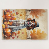 Brittany Spaniel in Herfstbladeren Thanksgiving Ku Legpuzzel (Horizontaal)