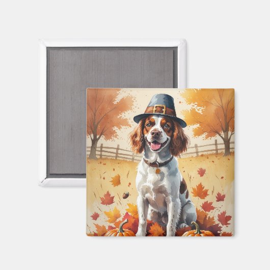 Brittany Spaniel in Herfstbladeren Thanksgiving Ku Magneet (Voorkant / Achterkant)