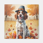 Brittany Spaniel in Herfstbladeren Thanksgiving Ku Magneet (Voorkant)