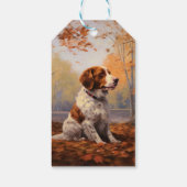 Brittany Spaniel in herfstbladeren val inspireert Cadeaulabel (Achterkant)