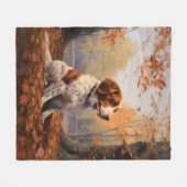 Brittany Spaniel in herfstbladeren val inspireert Fleece Deken (Voorkant (Horizontaal))