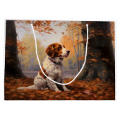 Brittany Spaniel in herfstbladeren val inspireert Groot Cadeauzakje (Achterkant)