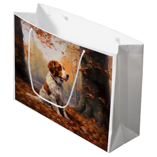 Brittany Spaniel in herfstbladeren val inspireert Groot Cadeauzakje (Voorkant Gekanteld)