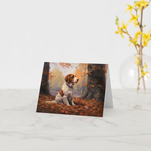 Brittany Spaniel in herfstbladeren val inspireert Kaart (Gele Bloem)