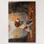 Brittany Spaniel in herfstbladeren val inspireert Legpuzzel (Verticaal)