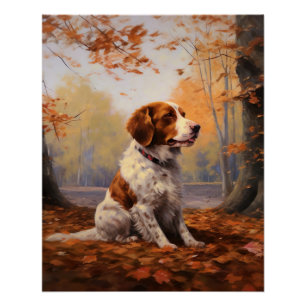 Brittany Spaniel in herfstbladeren val inspireert Perfect Poster
