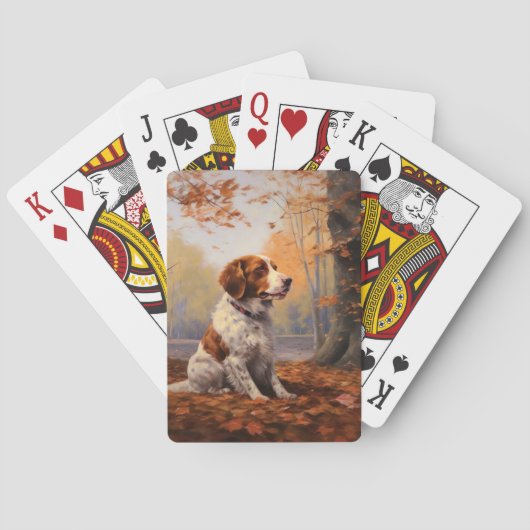 Brittany Spaniel in herfstbladeren val inspireert Pokerkaarten (Achterkant)
