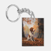 Brittany Spaniel in herfstbladeren val inspireert Sleutelhanger (Voorkant Links)