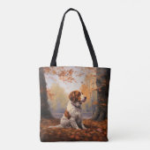 Brittany Spaniel in herfstbladeren val inspireert Tote Bag (Achterkant)