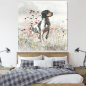 Brittany Spaniel jaagt in het veld Canvas Afdruk (Insitu (Slaapkamer))