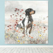 Brittany Spaniel jaagt in het veld Canvas Afdruk (Insitu (Houten vloer))