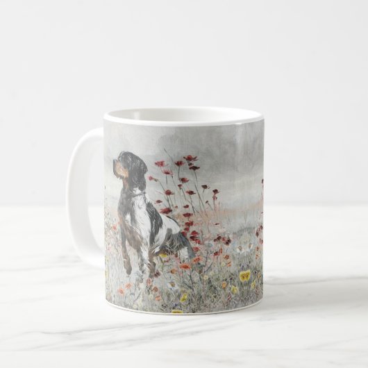 Brittany Spaniel jaagt in het veld Koffiemok (Voorkant links)