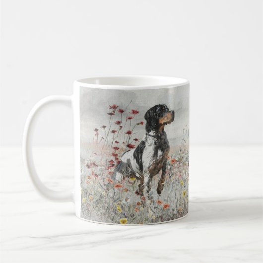 Brittany Spaniel jaagt in het veld Koffiemok (Links)