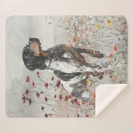 Brittany Spaniel jaagt in het veld Sherpa Deken (Voorkant (horizontaal))