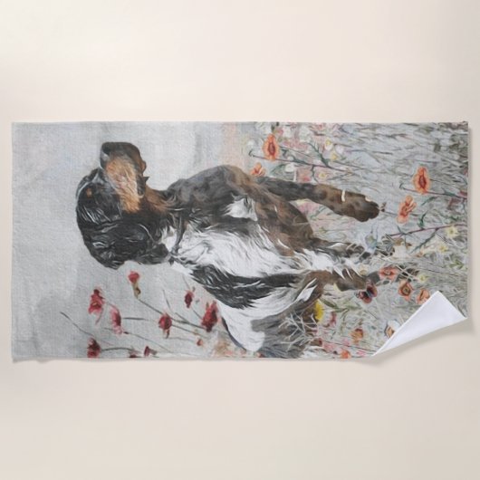 Brittany Spaniel jaagt in het veld Strandlaken (Voorkant)