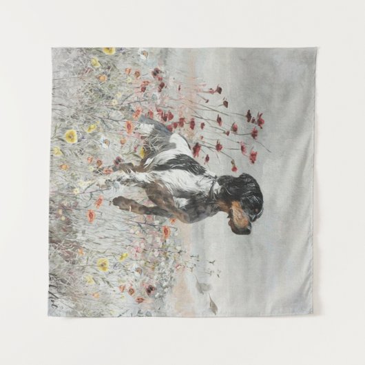 Brittany Spaniel jaagt in het veld Wandkleed (Voorkant (horizontaal))