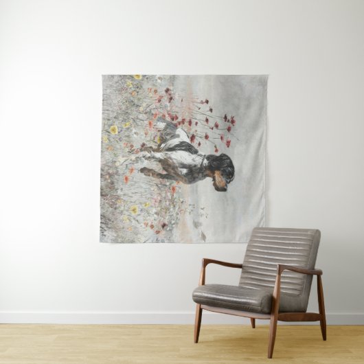 Brittany Spaniel jaagt in het veld Wandkleed (In Situ (horizontaal))