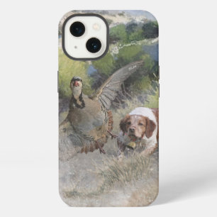 Brittany Spaniel jaagt op chukar patrijs, Kunst iPhone 13 Hoesje