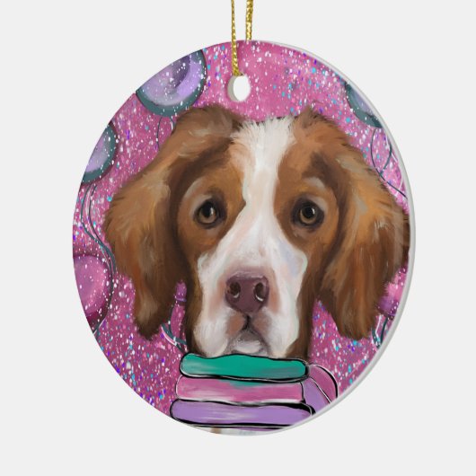 Brittany Spaniel Keramisch Ornament (Links)