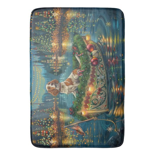 Brittany Spaniel Kerst Feestelijke reis Badmat (Voorkant Verticaal)